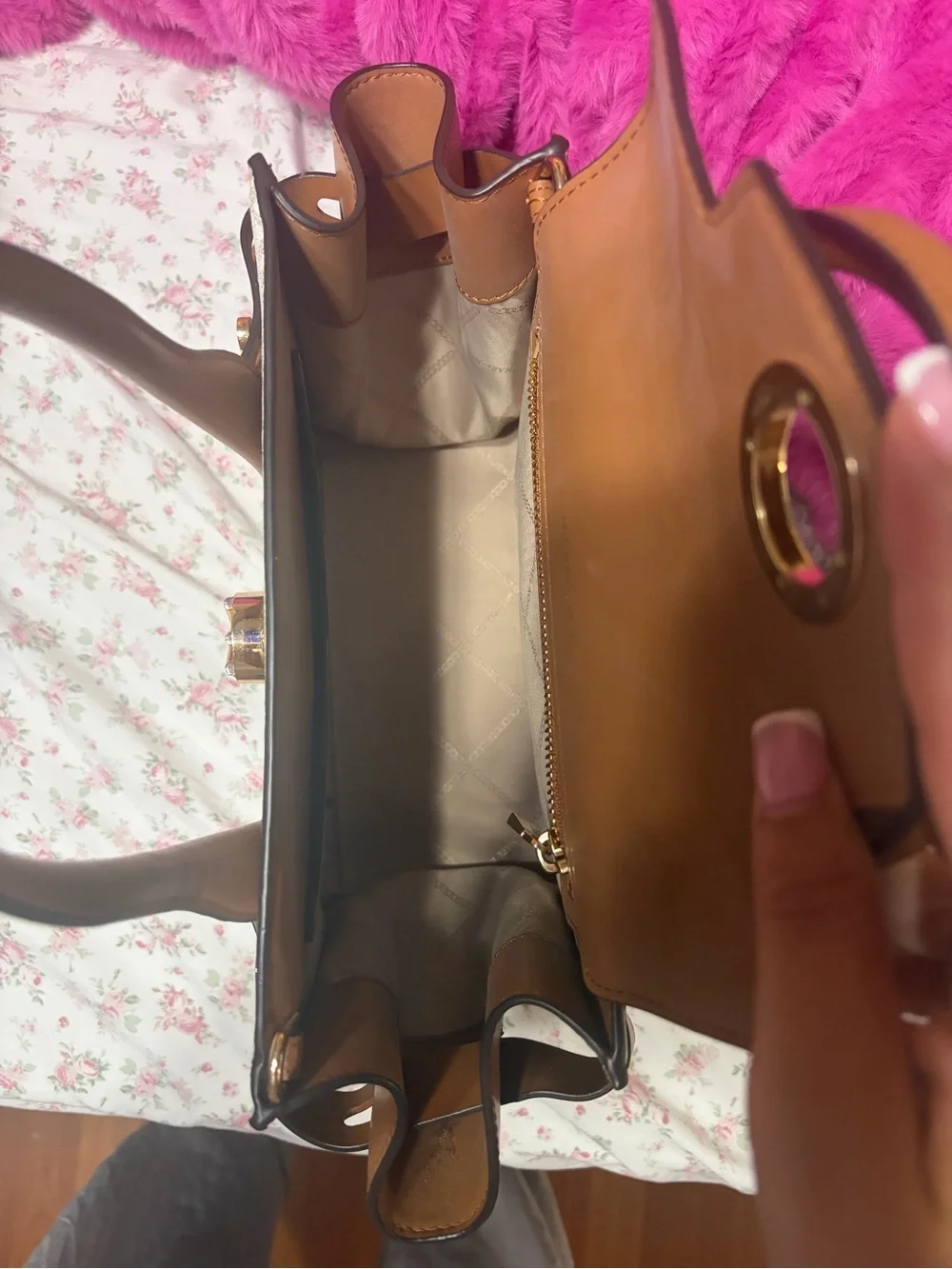 Michael Kors Beige and Brown Signature Satchel with Wallet - Picture 3 of 3
